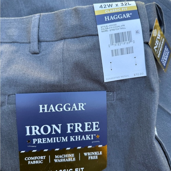 HAGGAR Classic Fit Iron Free Khakis in Gray - Picture 2 of 7